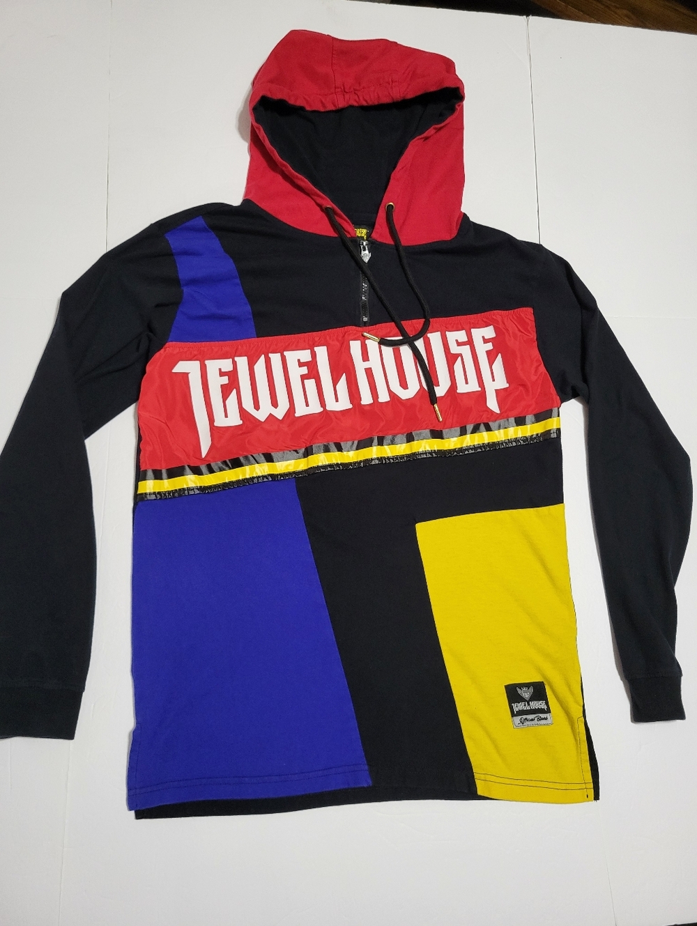 (#AA) Jewel House Colorblock Hoodie Shirt - Red, Blue & Yellow